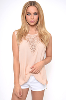 KELSIE LACE EMBROIDERED NUDE CHIFFON TOP