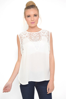 KELSIE LACE EMBROIDERED WHITE CHIFFON TOP
