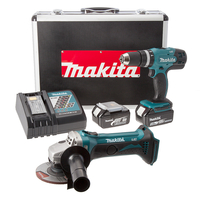 Makita Combi Drill / Angle Grinder Twinpack,  Charger,  Case,  Bag,  2 x 3.0Ah Batts