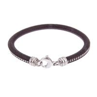 Brown Leather Bracelet with Sterling Sliver Chain