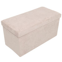 Large Folding Storage Ottoman Cream Suede