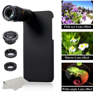 5 In 1 9X Telephoto Wide Angle 10X Macro Fisheye Camera Lens Case Cover for iPhone 6 6S