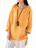 Gracila Vintage Pure Color O-Neck Long Sleeve Loose Women Blouse