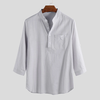 INCERUN Mens Shirts Linen Casual Roll Sleeve Loose Buttons Pullover Henley Shirts Summer Daily Casual Shirts