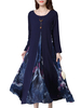 O-NEWE M-5XL Vintage Long Sleeve Printing Patchwork Maxi Dress