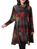 O-NEWE M-5XL Vintage Women Loose Plaid Irregular Dress