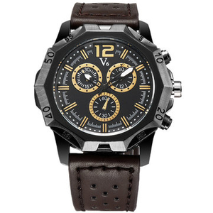 V6 V0288 Fashion PU Leather Band Life Waterproof Unisex Quartz Wrist Watch