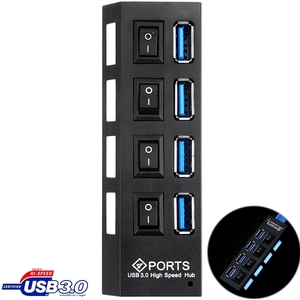 High Speed 4-Port USB 3.0 Hub w/ LED Indicator & Independent Switch