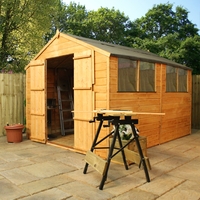 10 x 8 Tongue and Groove Wooden Apex Garden Shed With 4 Windows And Double Doors (10mm Solid OSB Floor) - 48HR + SAT Delivery*