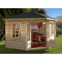 3.0m x 3.0m Corner Log Cabin With Double Doors - 28mm Wall Thickness