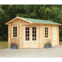4.0m x 2.8m Corner Log Cabin With Glazed Double Doors - 34mm Wall Thickness
