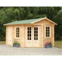 4.0m x 2.8m Unique Log Cabin With Glazed Double Doors - 34mm Wall Thickness