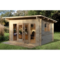 4.0m x 3.0m Stylish Log Cabin With Glazed Double Doors - 44mm Wall Thickness - INSTALLED