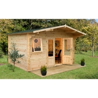 4.0m x 4.0m Log Cabin With 2 Windows + Glazed Double Doors - 34mm Wall Thickness