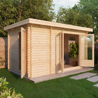 4m x 2.5m Premier Garden Pent Log Cabin (Single Glazing) + Free Floor & Felt & Safety Glass (44mm Tongue and Groove)