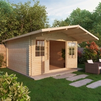 4m x 4m Premier Apex + Overhang Log Cabin (Single Glazing) + Free Floor & Felt & Safety Glass (34mm)