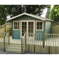 5.34m x 4.19m Log Cabin With Fully Glazed Double Doors - 44mm Wall Thickness