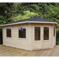 5m x 3m Premier Apex GRANDE Corner Log Cabin (Double Glazing) + Free Floor & Felt & Safety Glass (28mm) - Right Door