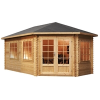 5m x 3m Premier Apex GRANDE Corner Log Cabin (Single Glazing) + Free Floor & Felt & Safety Glass (28mm) - Right Door