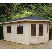 5m x 3m Premier Apex GRANDE Corner Log Cabin (Single Glazing) + Free Floor & Felt & Safety Glass (34mm) - Right Door