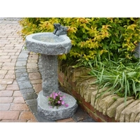 Grey Hand Carved Bird Bath with Planting Pot