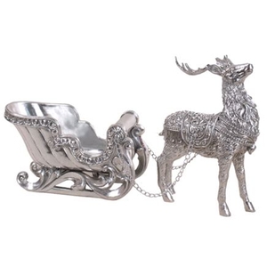 33CM Silver Reindeer + Sleigh Fs