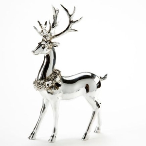 33cm Silver Standing Reindeer W Wreath Fs