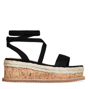 Abigail Strappy Espadrille Flatform In Black Faux Suede