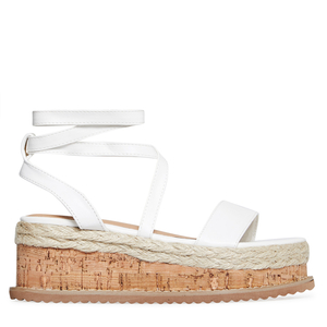 Abigail Strappy Espadrille Flatform In White Faux Leather