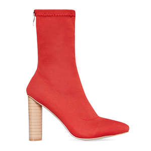 Anushka Knit Ankle Boot With Wooden Heel In Burnt Orange