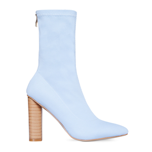 Anushka Knit Ankle Boot With Wooden Heel In Light Blue