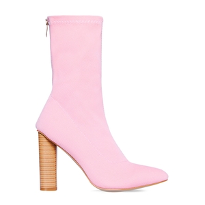 Anushka Knit Ankle Boot With Wooden Heel In Pink