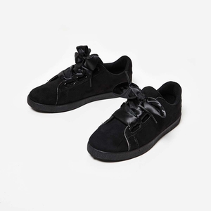 Ariel Ribbon Lace Up Trainer In Black Faux Suede