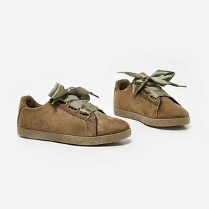 Ariel Ribbon Lace Up Trainer In Khaki Faux Suede