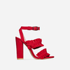 Bailey Double Frill Block Heel In Coral Faux Suede,  Women