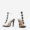 Belfonte Jewel Embellished Perspex Heel In Black Faux Leather,  Women
