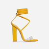 Bello Perspex Lace Up Block Heel In Yellow Faux Suede,  Women