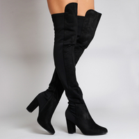 Billie Over The Knee Boots In Black Lycra/Suede