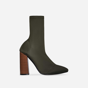 Charlie Block Heel Ankle Boot In Khaki Lycra,  Women