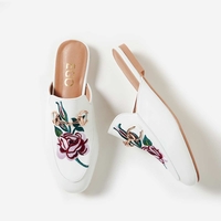 Cheska Floral Embroidered Flat Mule In White Faux Leather