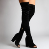 Cindy Velvet Black Peep Toe Long Boot