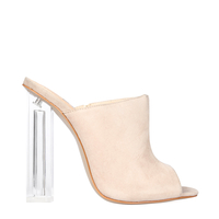 Elisa Perspex Heel Mule In Nude Faux Suede