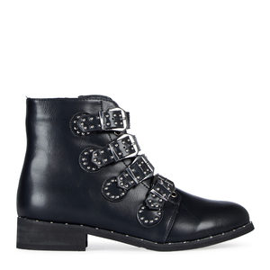 Elora Studded Detail Biker Boot In Black Faux Leather