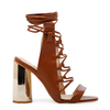 Emma Lace Up Statement Heel In Tan Faux Leather