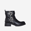 Faith Buckle Detail Biker Boot In Black Faux Leather,  Women