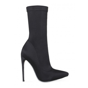 Fiona Pointed Toe Ankle Boot In Black Lycra