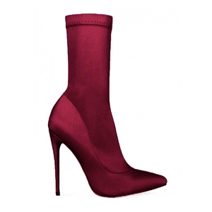 Fiona Pointed Toe Ankle Boot In Burgundy Lycra