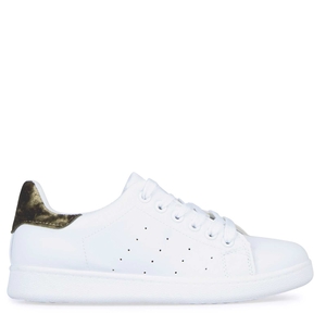 Fray Lace Up Trainers With Khaki Velvet Heel Tab In White Faux Leather