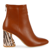 Hannah Low Ankle Statement Rose Gold Heeled Boot In Tan Faux Leather