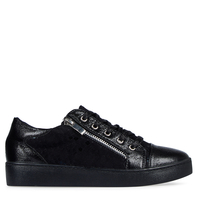 Kami Snake Print Lace Up Trainers In Metallic Black Faux Leather